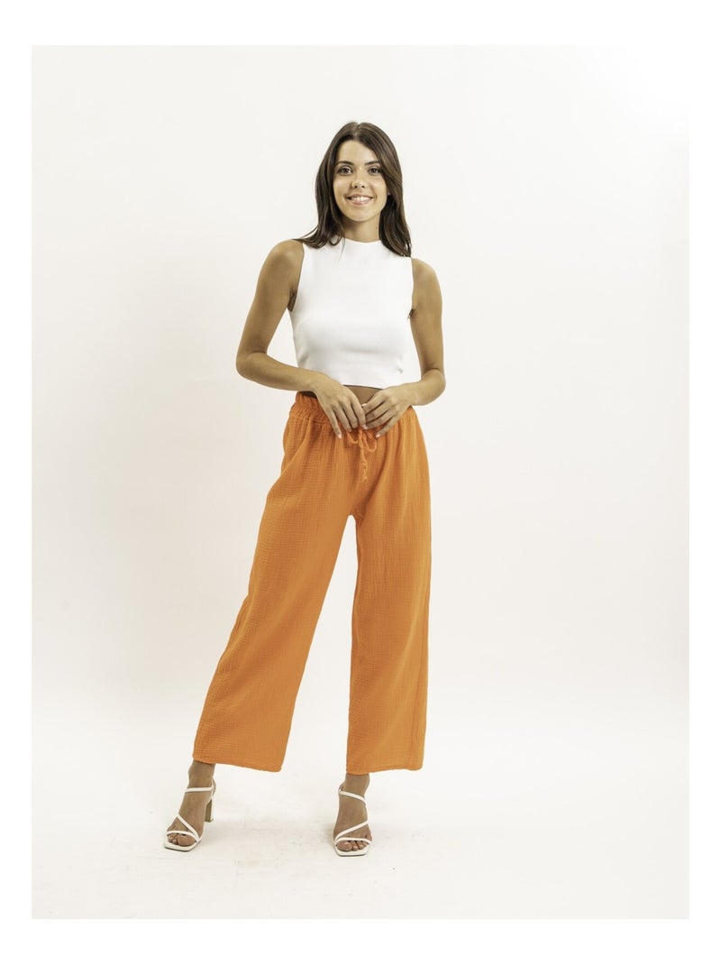 Pantalon fluide gaze de coton EBERTINE Orange - Kiabi