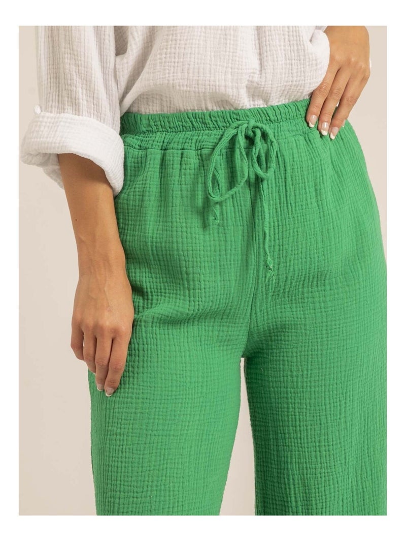 Pantalon fluide gaze de coton EBERTINE Vert - Kiabi