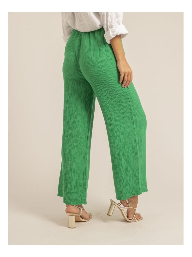 Pantalon fluide gaze de coton EBERTINE Vert - Kiabi