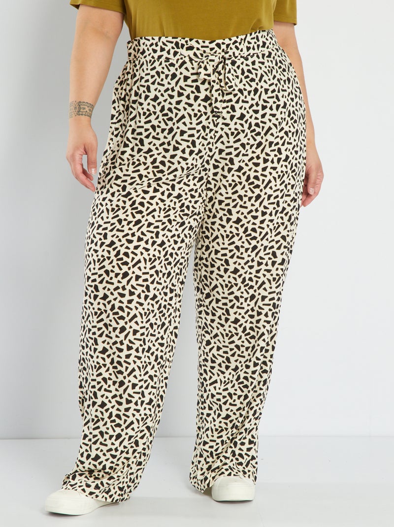 Pantalon fluide imprimé Blanc/noir - Kiabi