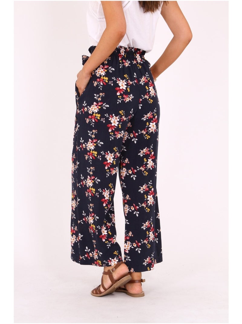 Pantalon fluide imprimé ELORE Bleu marine - Kiabi
