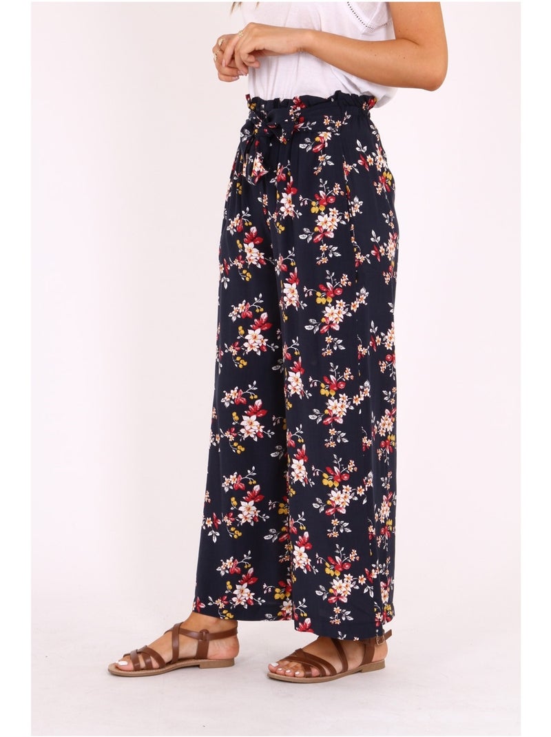 Pantalon fluide imprimé ELORE Bleu marine - Kiabi
