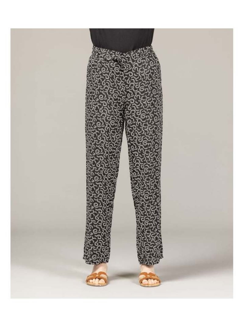 Pantalon fluide imprimé en viscose Noir - Kiabi