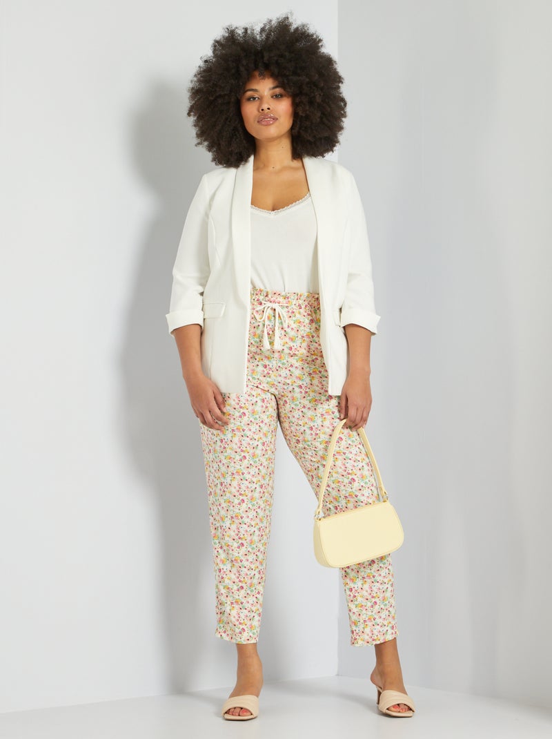 Pantalon fluide imprimé fleurs beige - Kiabi