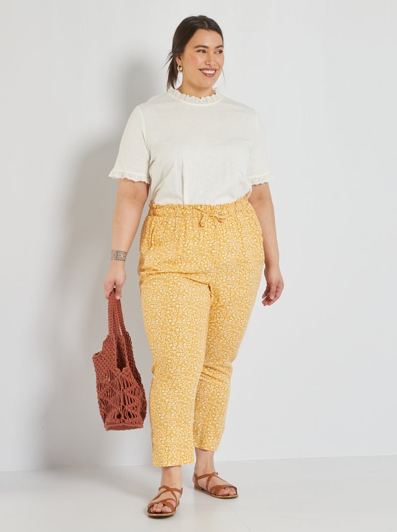 Pantalon fluide imprimé jaune - Kiabi