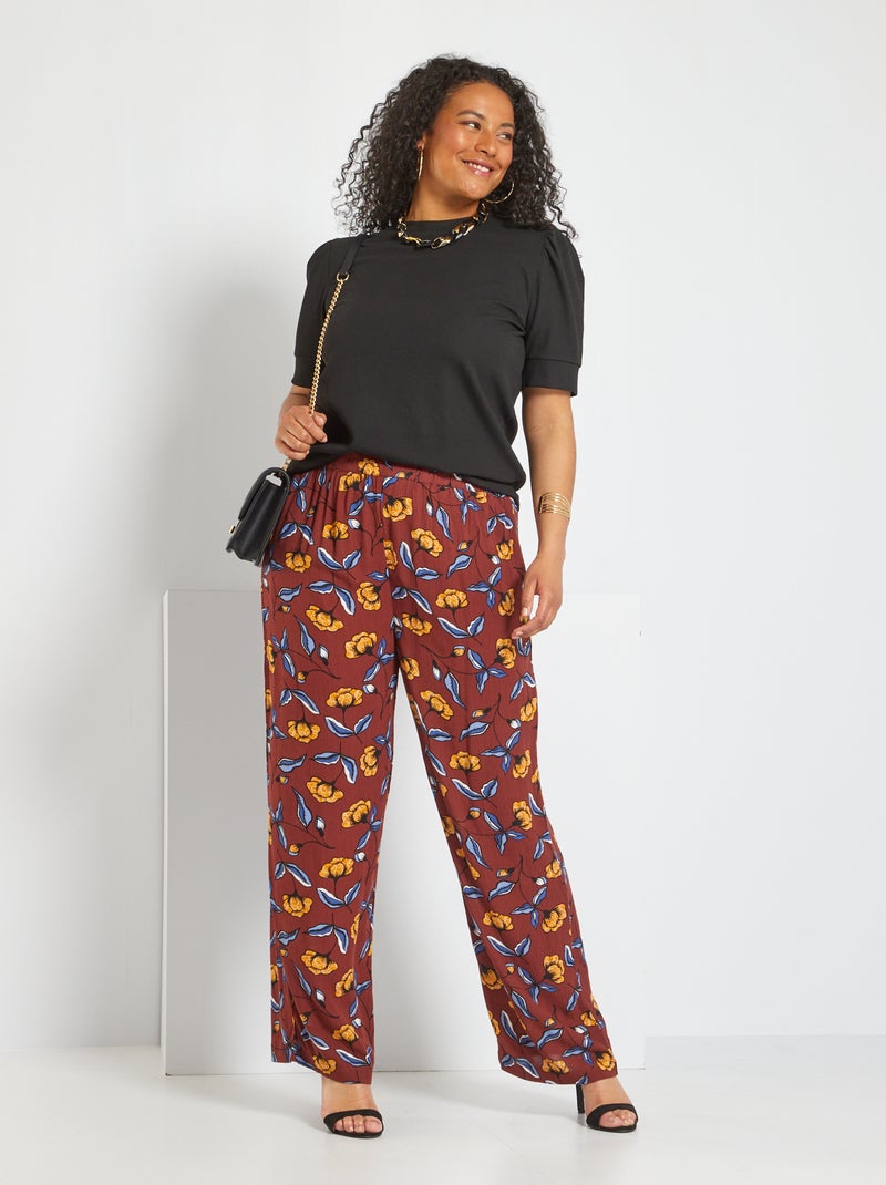 Pantalon fluide imprimé Marron - Kiabi