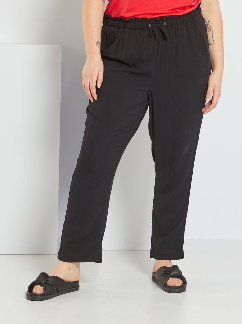 Pantalon fluide imprimé noir - Kiabi