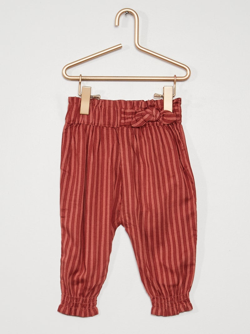 Pantalon fluide imprimé rose rayé - Kiabi