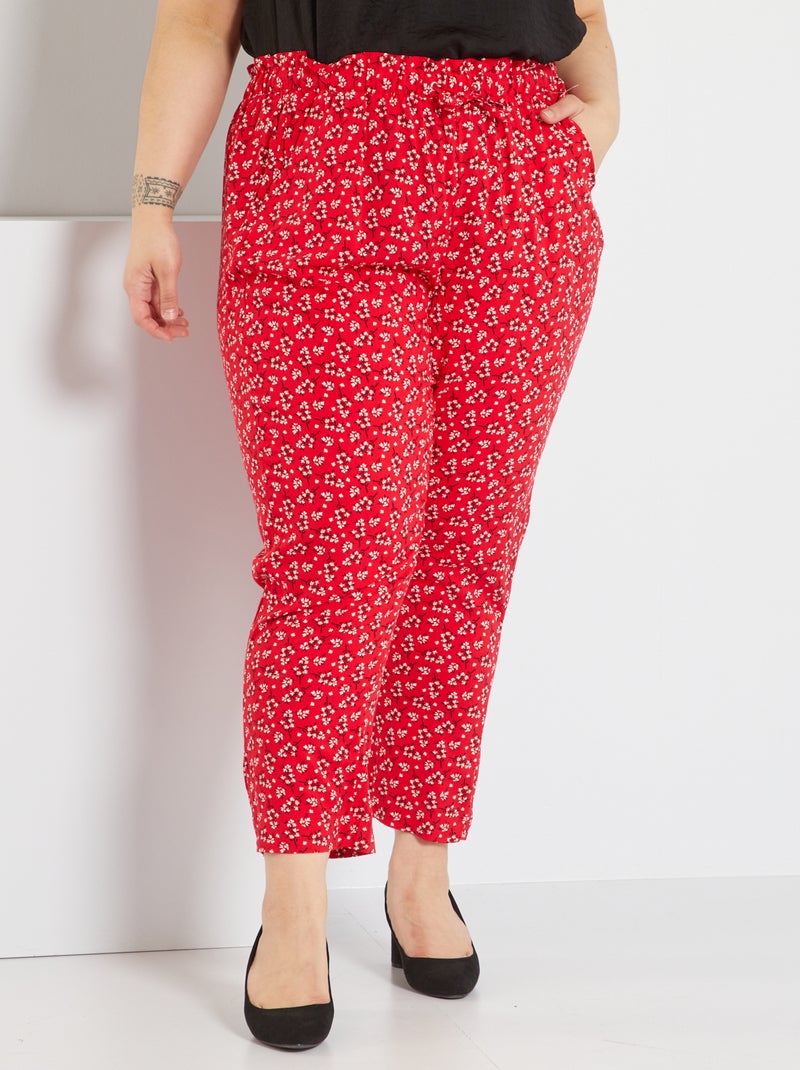 Pantalon fluide imprimé rouge - Kiabi