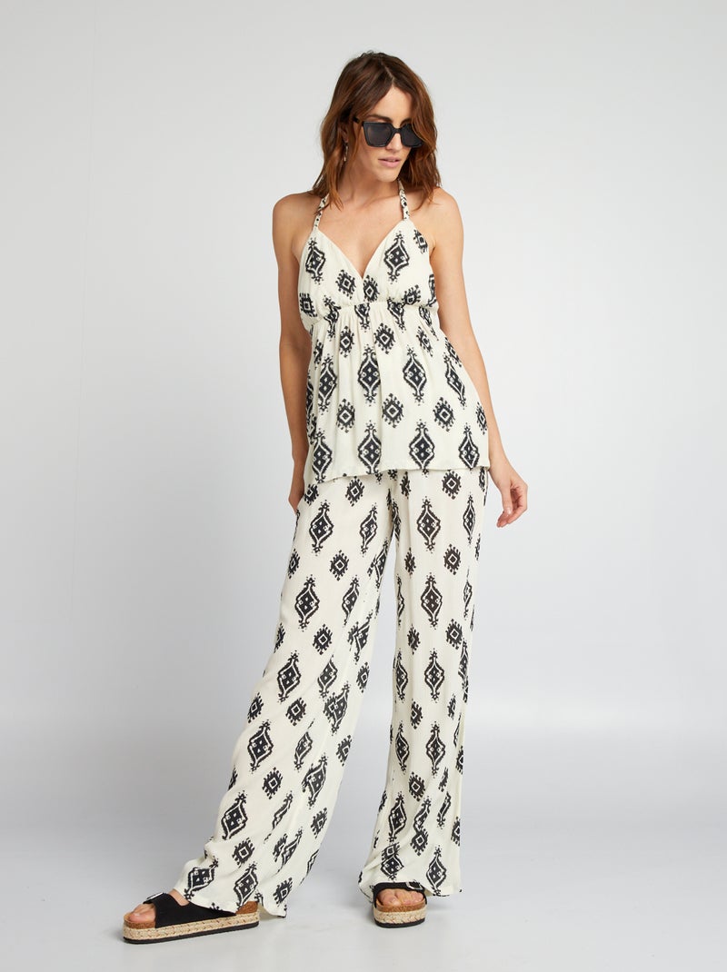 Pantalon fluide large imprimé Blanc - Kiabi