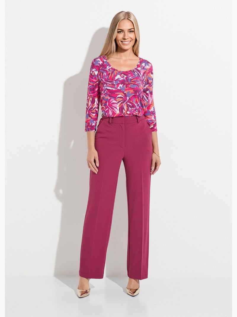 Pantalon fluide large maille stretch unie - Afibel Violet - Kiabi