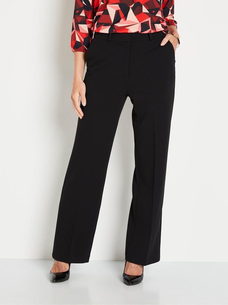 Pantalon fluide large maille stretch unie Noir - Kiabi
