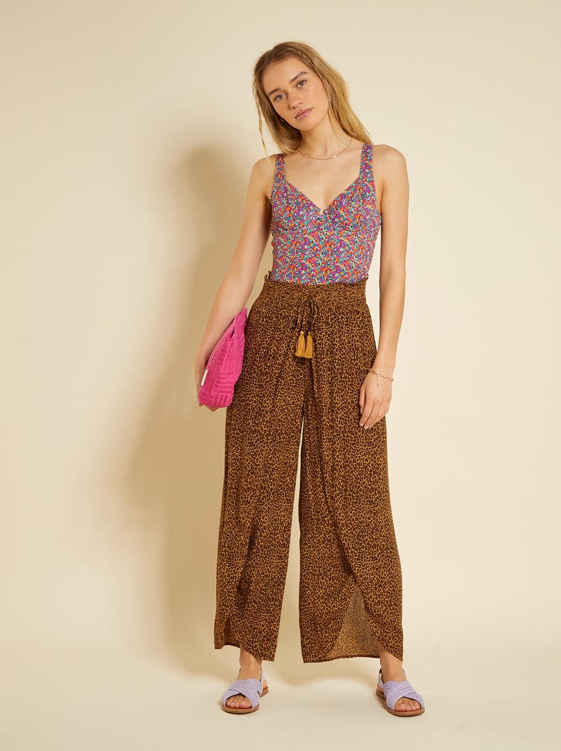 Pantalon fluide léopard en maille crêpe Léopard - Kiabi