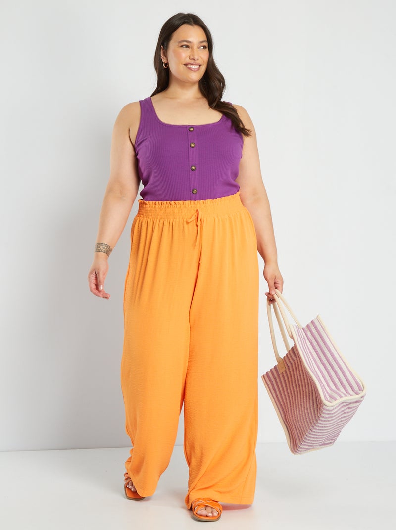 Pantalon fluide matière crêpée orange - Kiabi