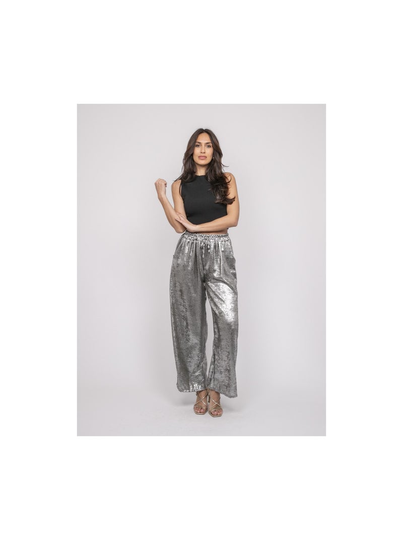 Pantalon fluide métallisé EDWINA Kaki - Kiabi