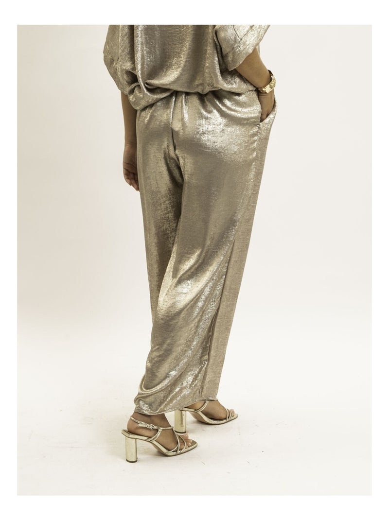 Pantalon fluide métallisé EDWINA Noir Doré - Kiabi