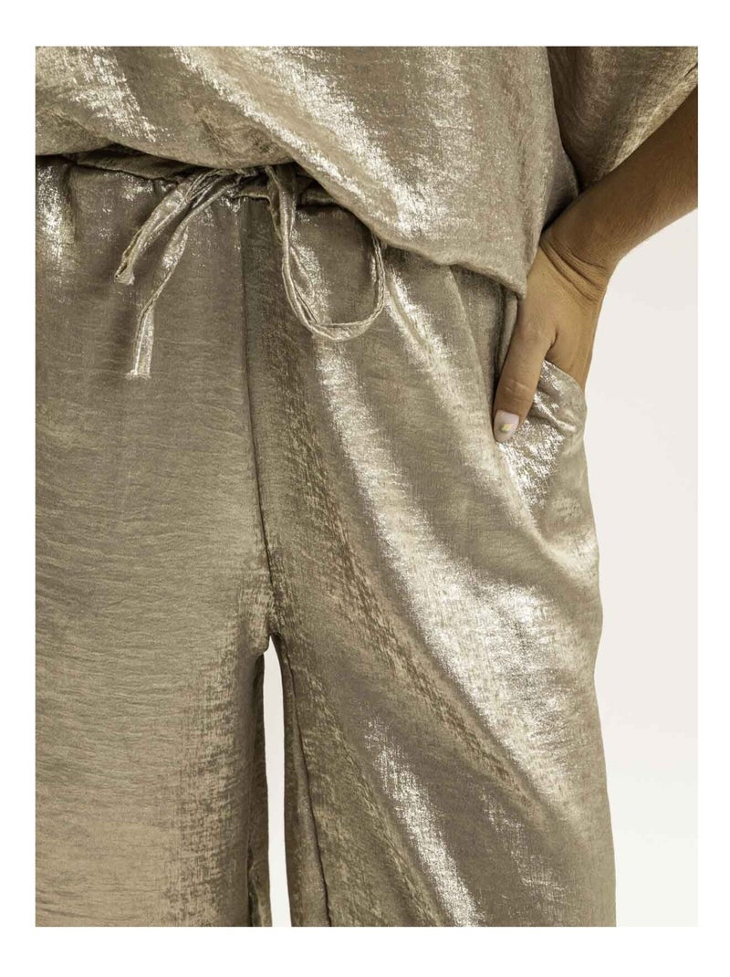 Pantalon fluide métallisé EDWINA Noir Doré - Kiabi