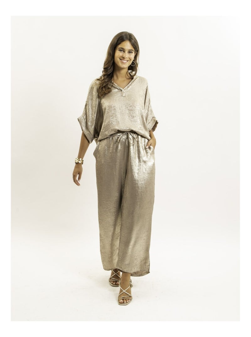 Pantalon fluide métallisé EDWINA Noir Doré - Kiabi