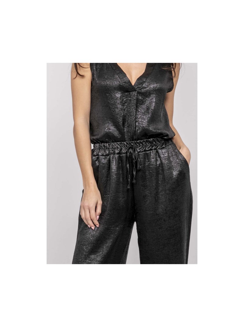 Pantalon fluide métallisé EDWINA Noir - Kiabi