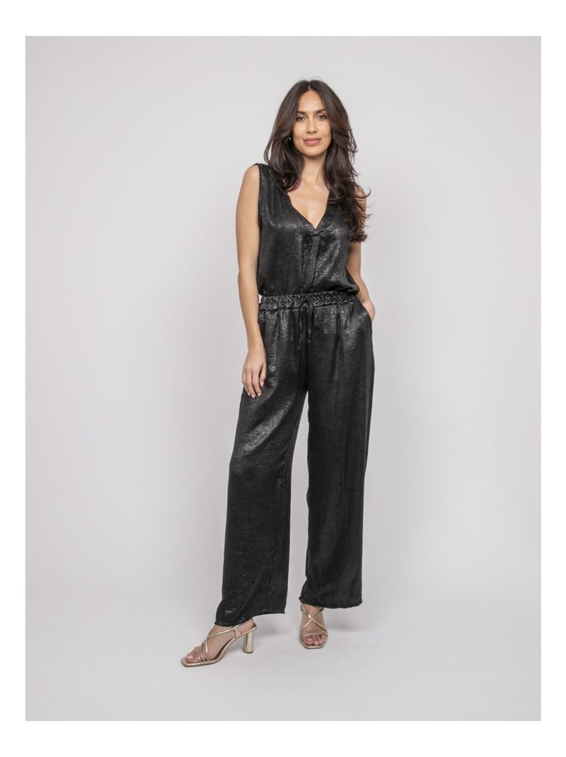 Pantalon fluide métallisé EDWINA Noir - Kiabi