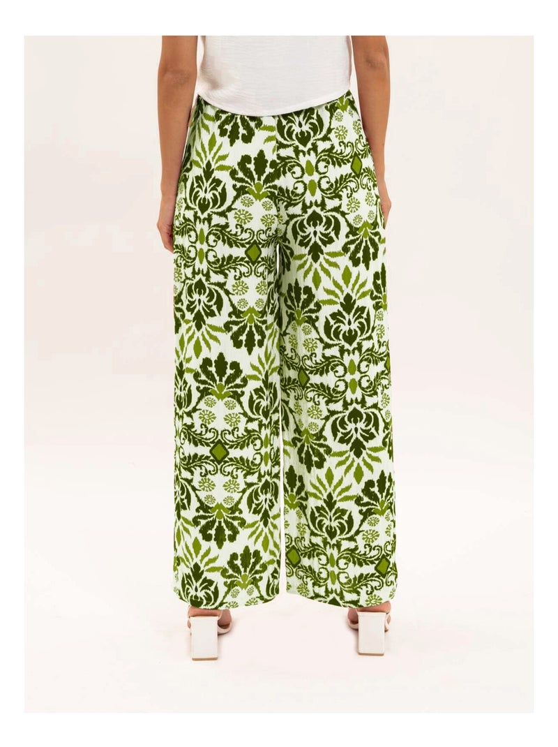 Pantalon fluide motifs avec ceinture etobia Kaki - Kiabi