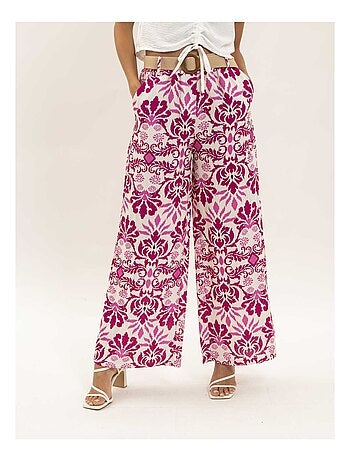 Pantalon fluide motifs avec ceinture etobia