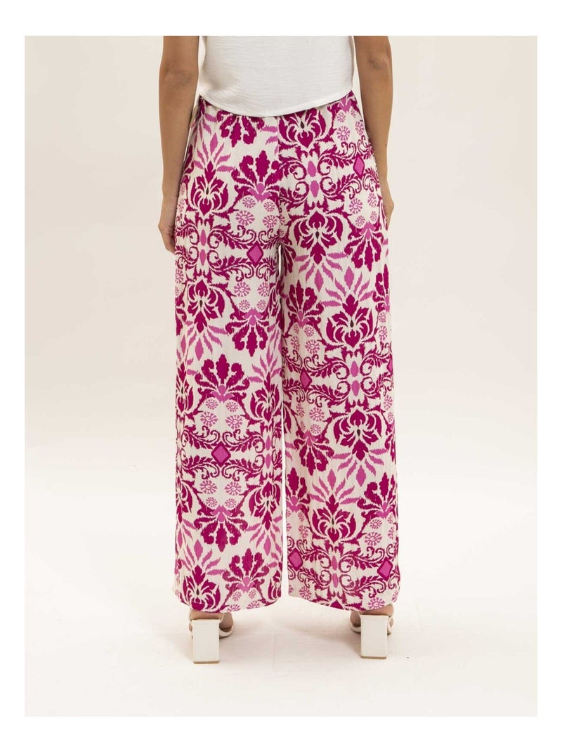 Pantalon fluide motifs ceinture etobia Rose fushia - Kiabi