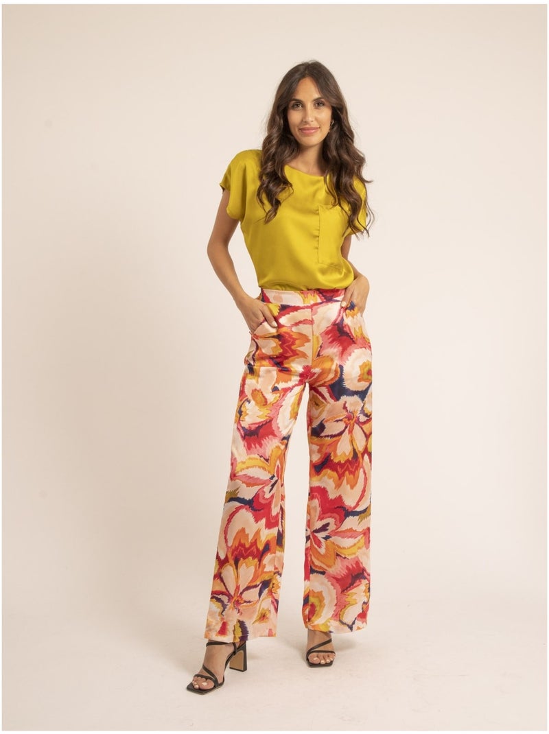 Pantalon fluide motifs ECRINE Rose - Kiabi