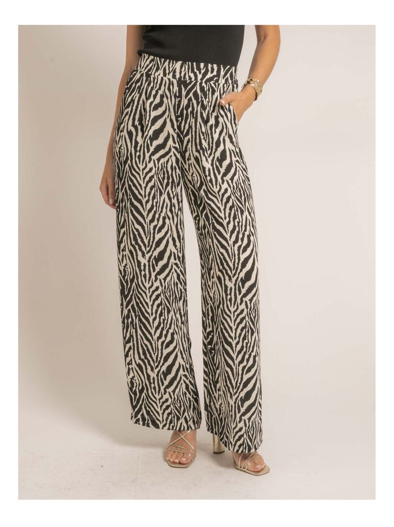 Pantalon fluide motifs ELIVIA Noir - Kiabi