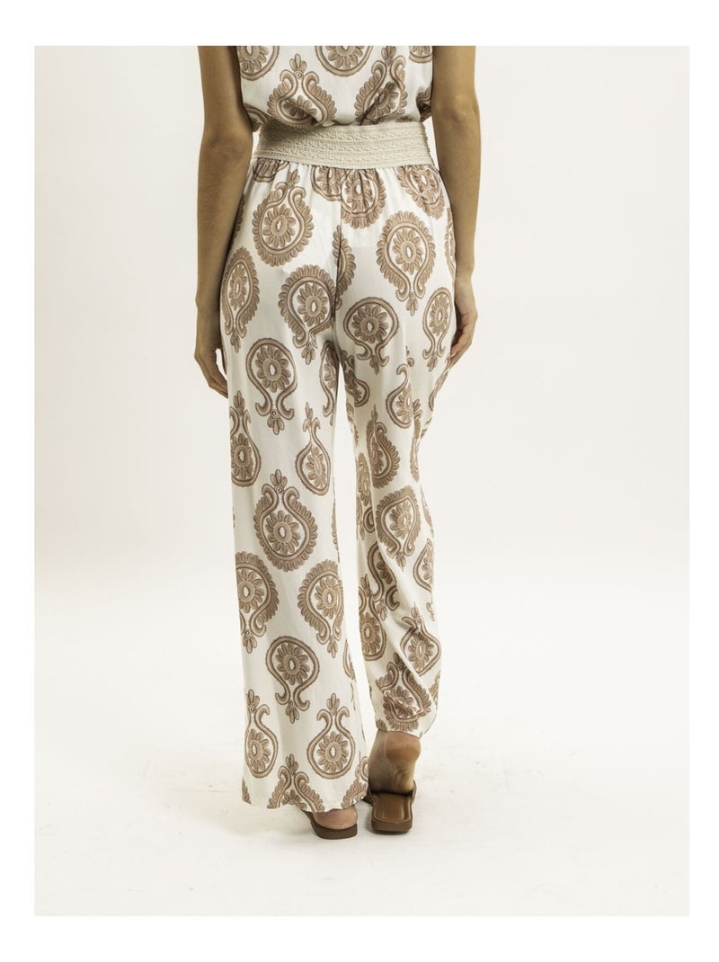 Pantalon fluide motifs EMILINE Beige - Kiabi