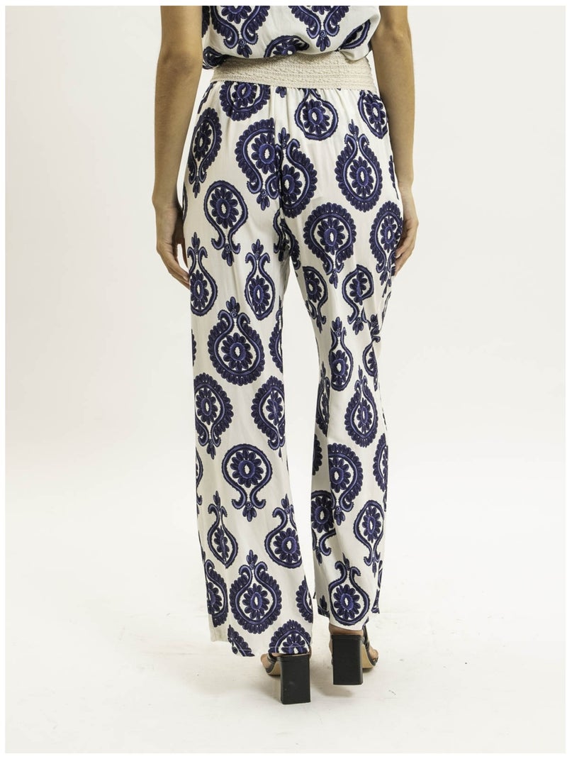 Pantalon fluide motifs EMILINE Bleu marine - Kiabi