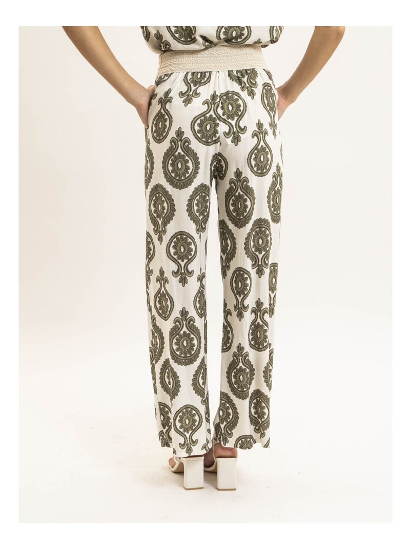 Pantalon fluide motifs EMILINE Kaki - Kiabi