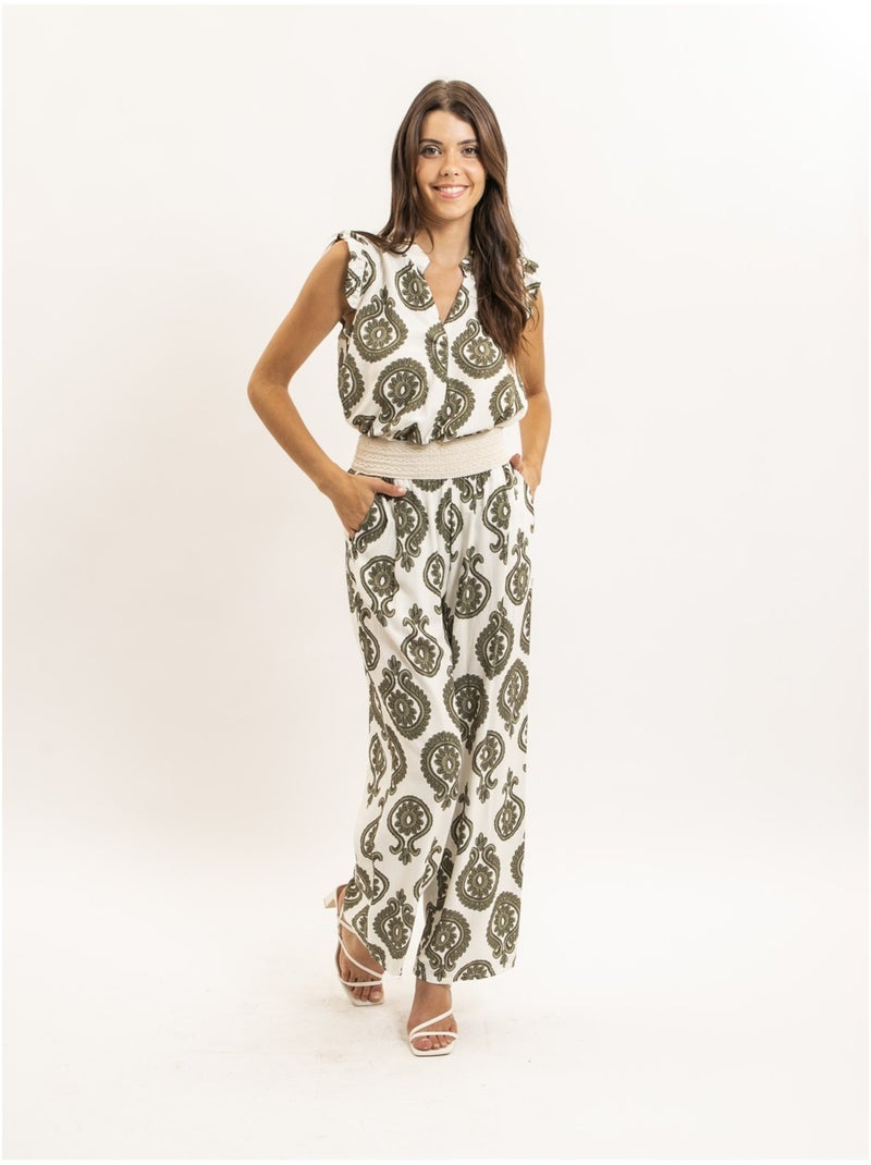 Pantalon fluide motifs EMILINE Kaki - Kiabi