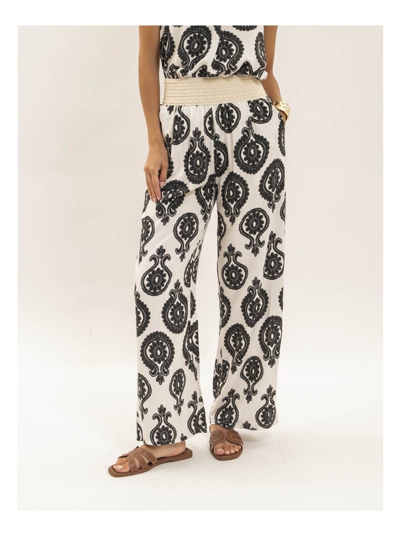 Pantalon fluide motifs EMILINE Noir - Kiabi