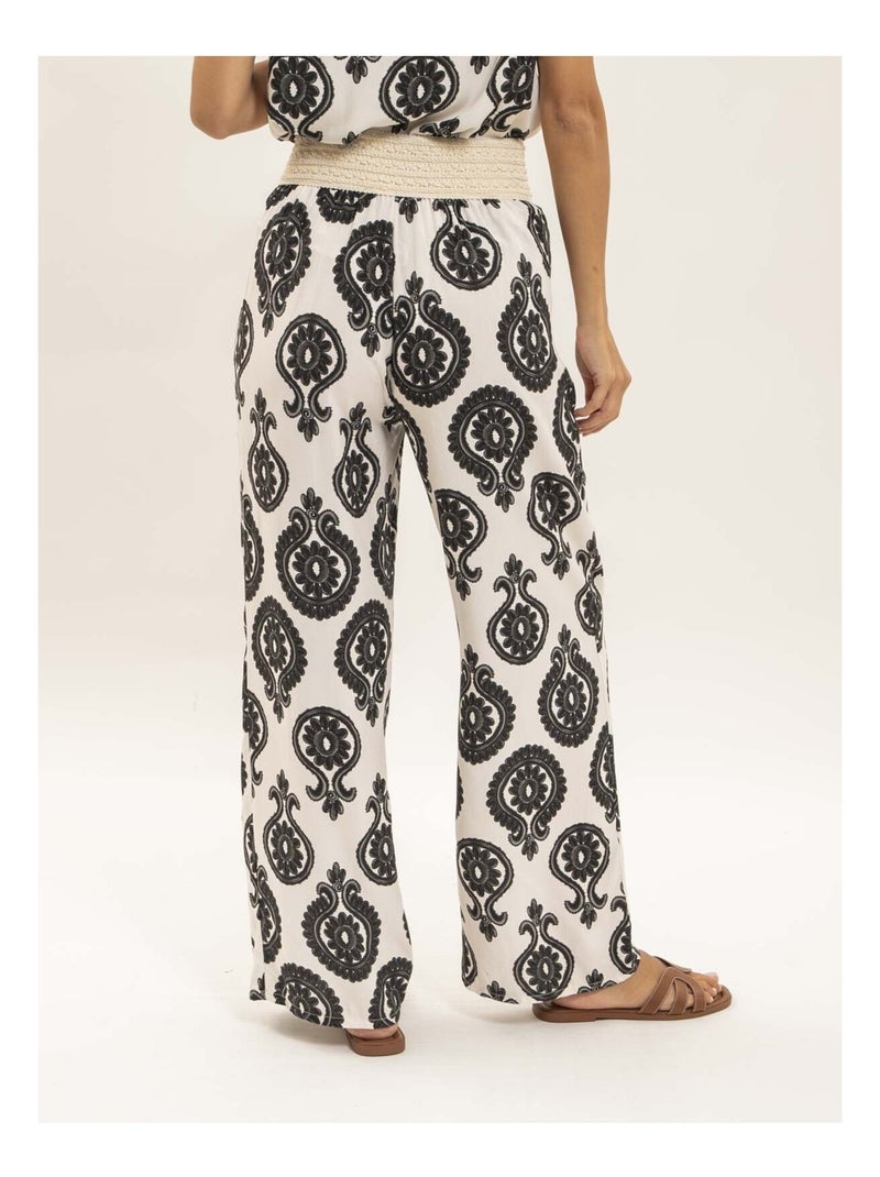 Pantalon fluide motifs EMILINE Noir - Kiabi