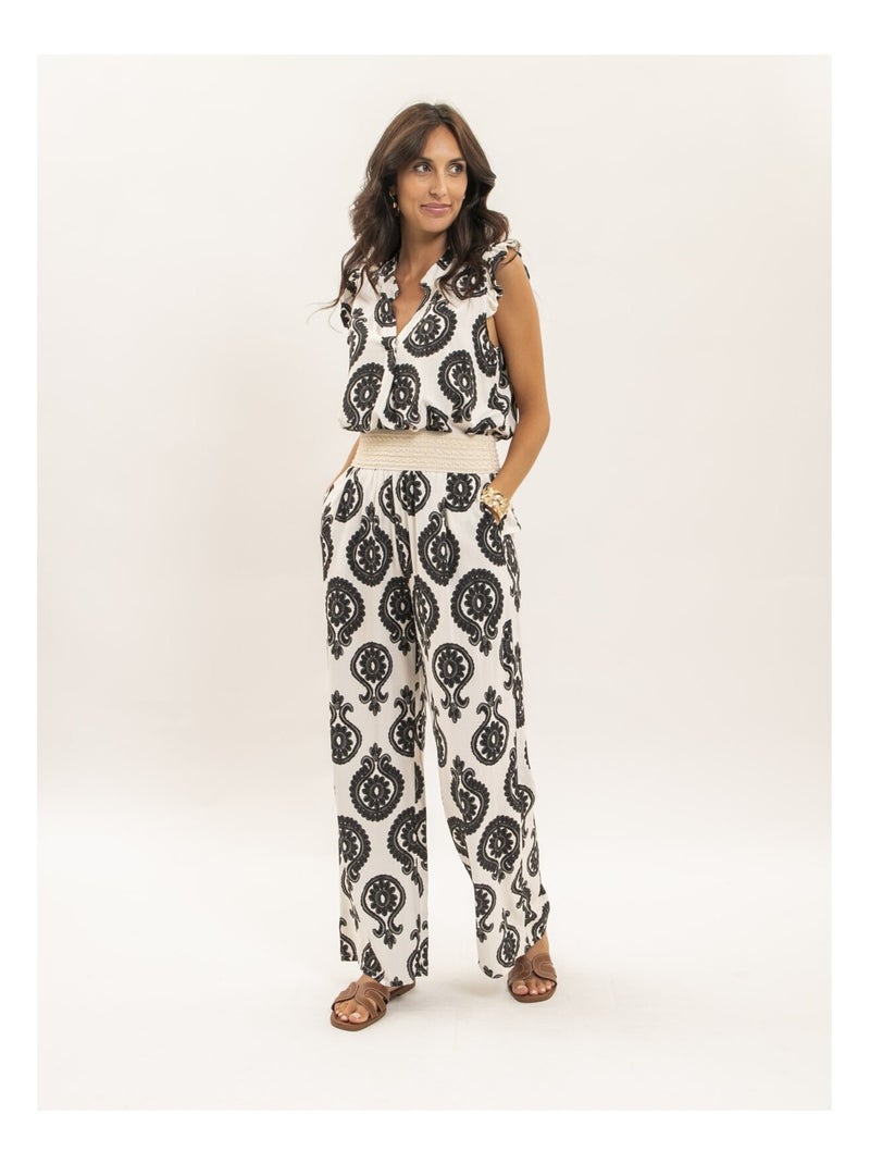 Pantalon fluide motifs EMILINE Noir - Kiabi
