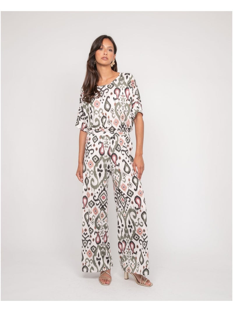 Pantalon fluide motifs ENOLIA Kaki - Kiabi