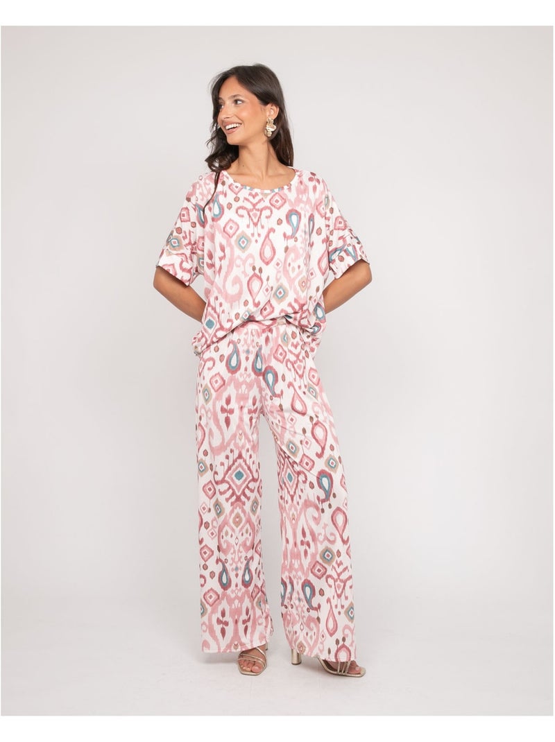 Pantalon fluide motifs ENOLIA Rose - Kiabi