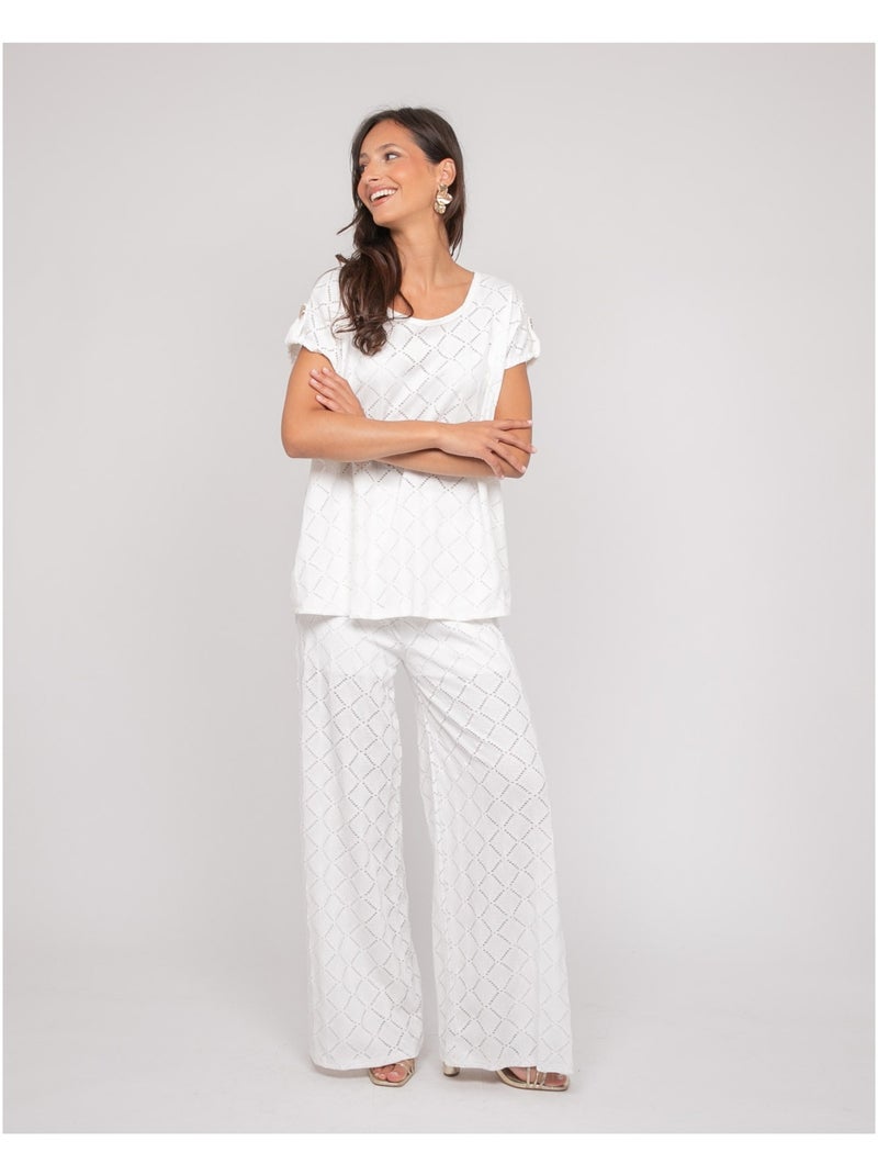 Pantalon fluide motifs ESUNA Blanc - Kiabi