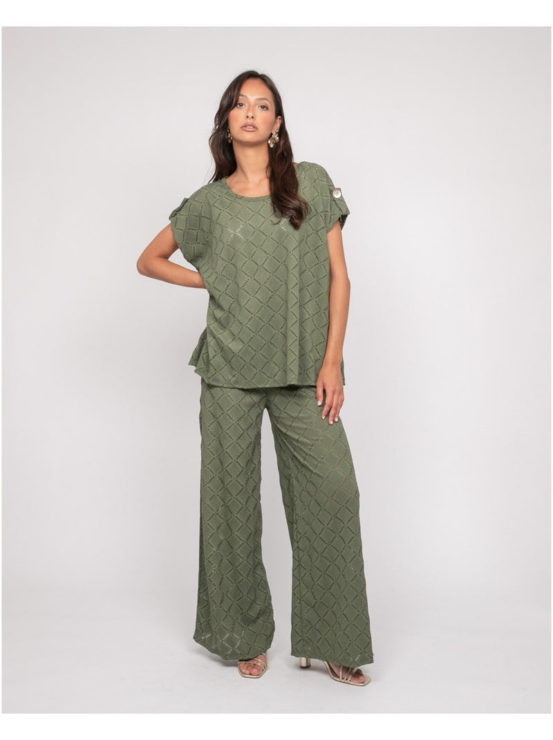 Pantalon fluide motifs ESUNA Kaki - Kiabi
