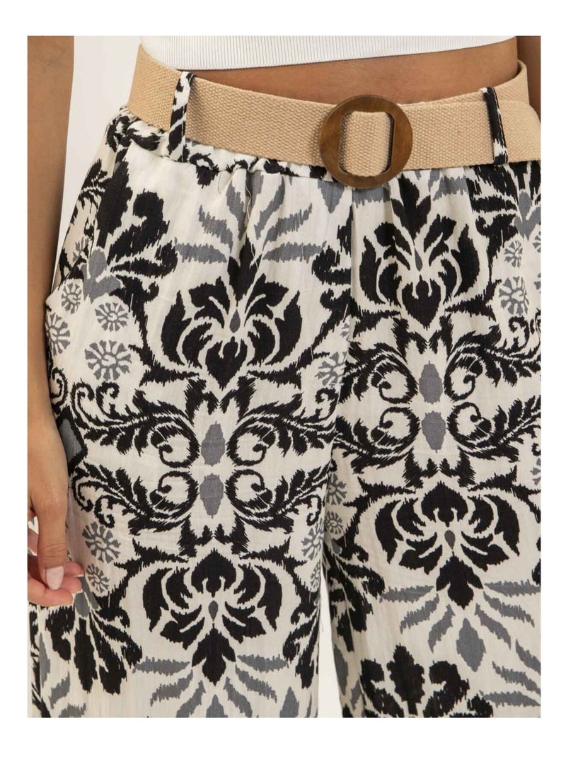 Pantalon fluide motifs ETOBIA Noir - Kiabi