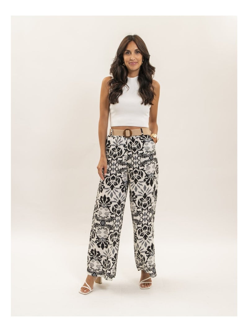 Pantalon fluide motifs ETOBIA Noir - Kiabi