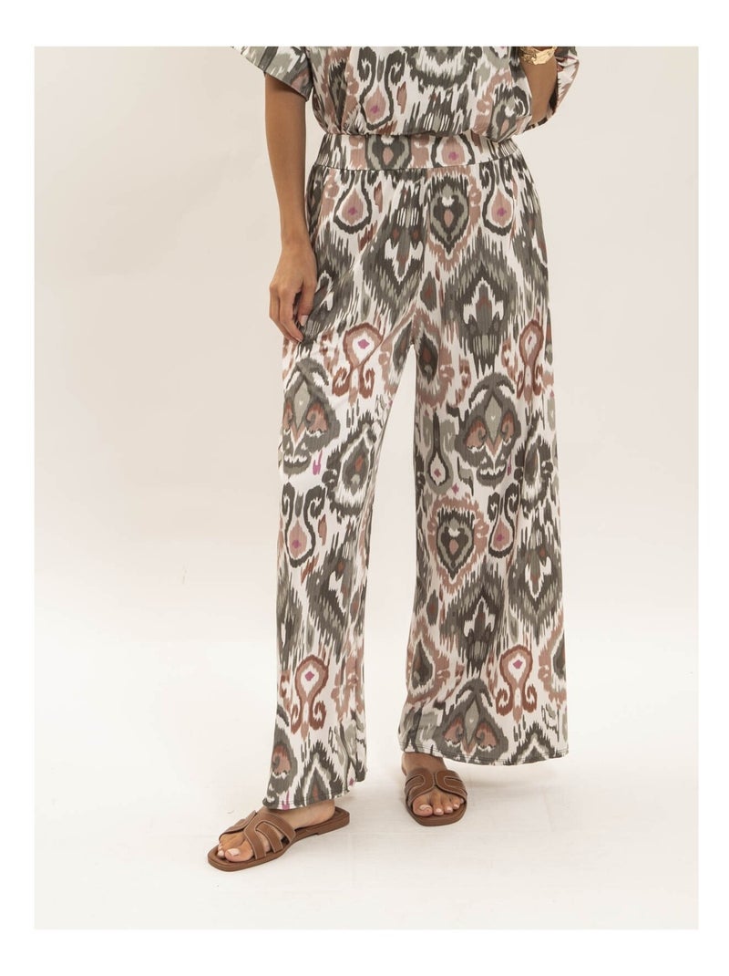 Pantalon fluide motifs ETONIA Kaki - Kiabi