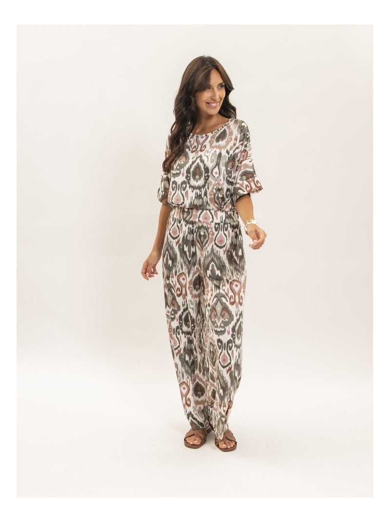 Pantalon fluide motifs ETONIA Kaki - Kiabi