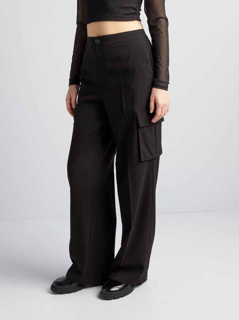 Pantalon fluide multipoches noir - Kiabi