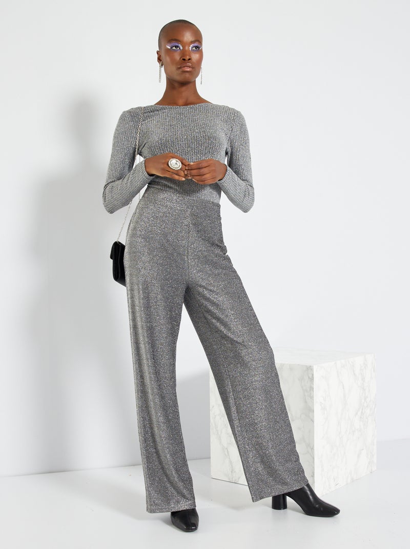 Pantalon fluide pailleté GRIS - Kiabi
