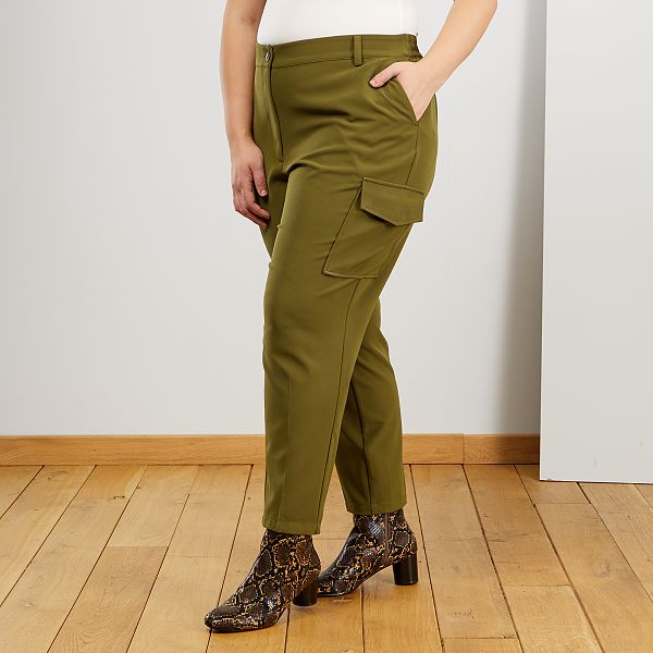 Pantalon fluide poches cargo Grande taille femme - brun ...