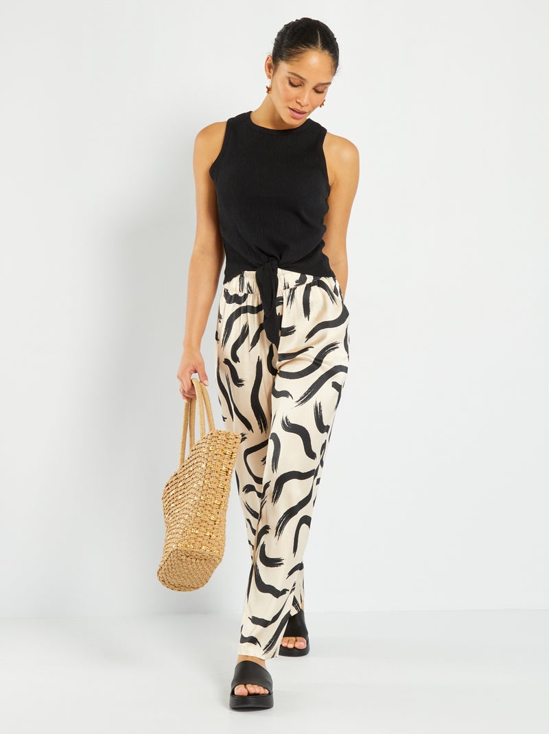 Pantalon fluide satiné 'JDY' Noir/beige - Kiabi