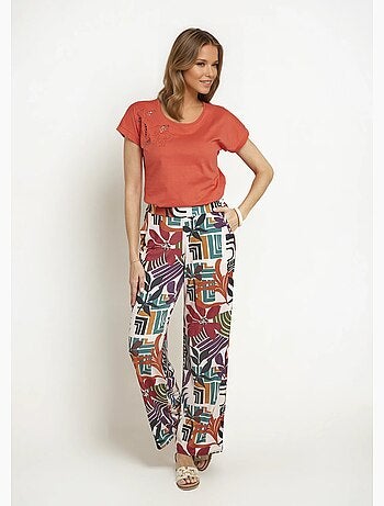 Pantalon fluide stretch, fleuri graphique - Afibel