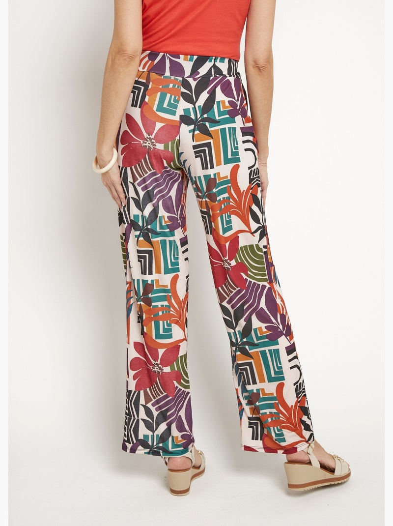 Pantalon fluide stretch, fleuri graphique - Afibel Beige - Kiabi